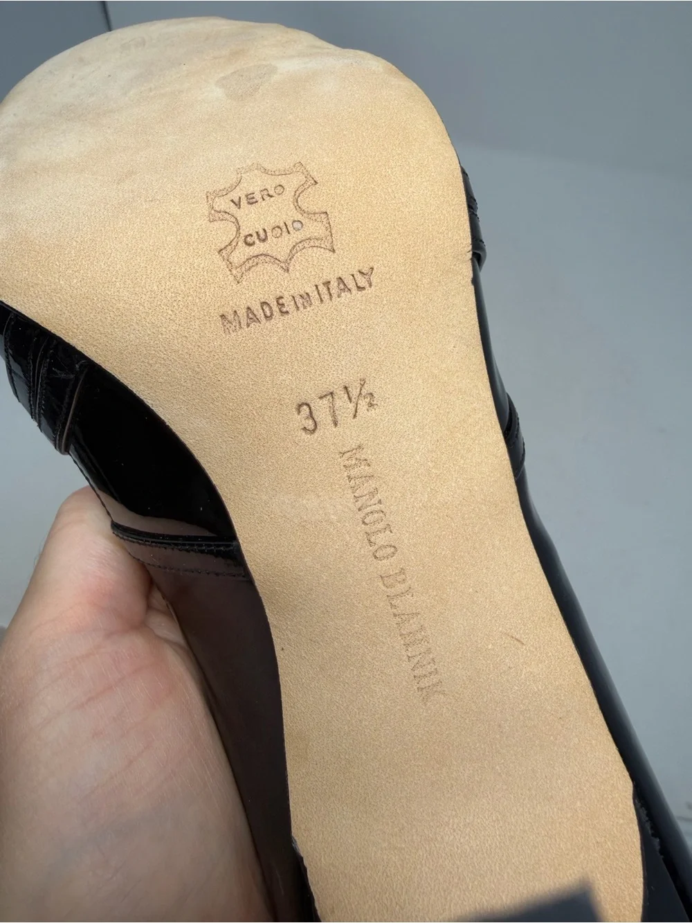 Manolo Blahnik CPETRA Patent Leather Strappy Heels Black Womens Size EU 37.5